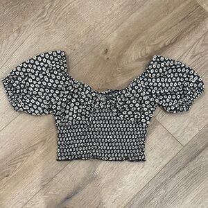 Billabong Black and White Floral Crop Top